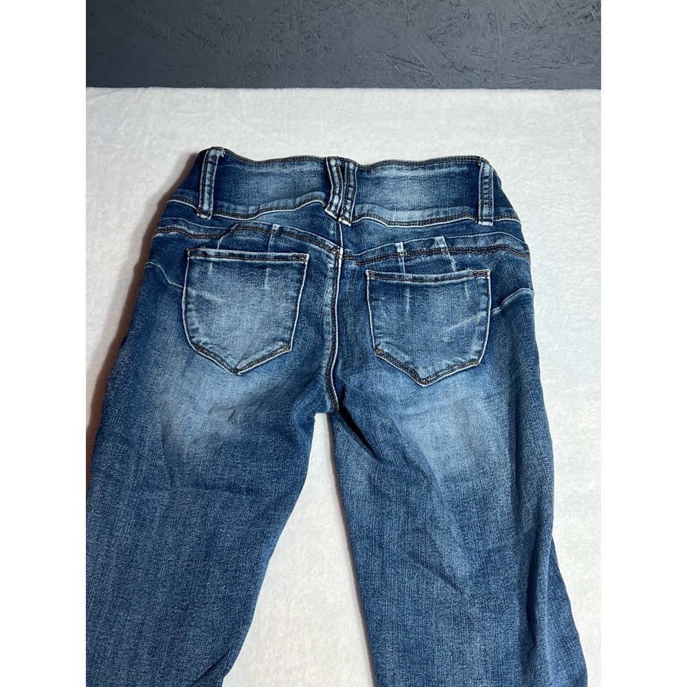 YMI WannaBettaButt Mid Rise Skinny Jeans Distressed Blue Denim Size 3/26 - Picture 7 of 7